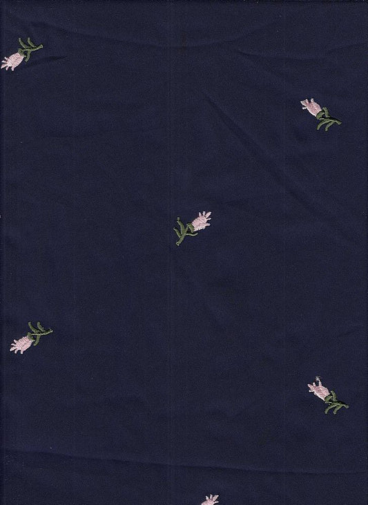 19440 NAVY GROUND BLUE CRINKLE EMBROIDERY PRINTS TEXTURED WOVEN