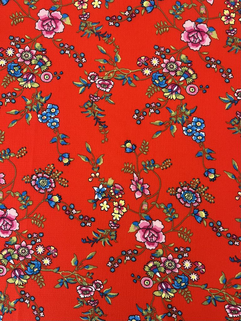 PFLR 10061 RED CREPE PRINTS RED TEXTURED WOVEN