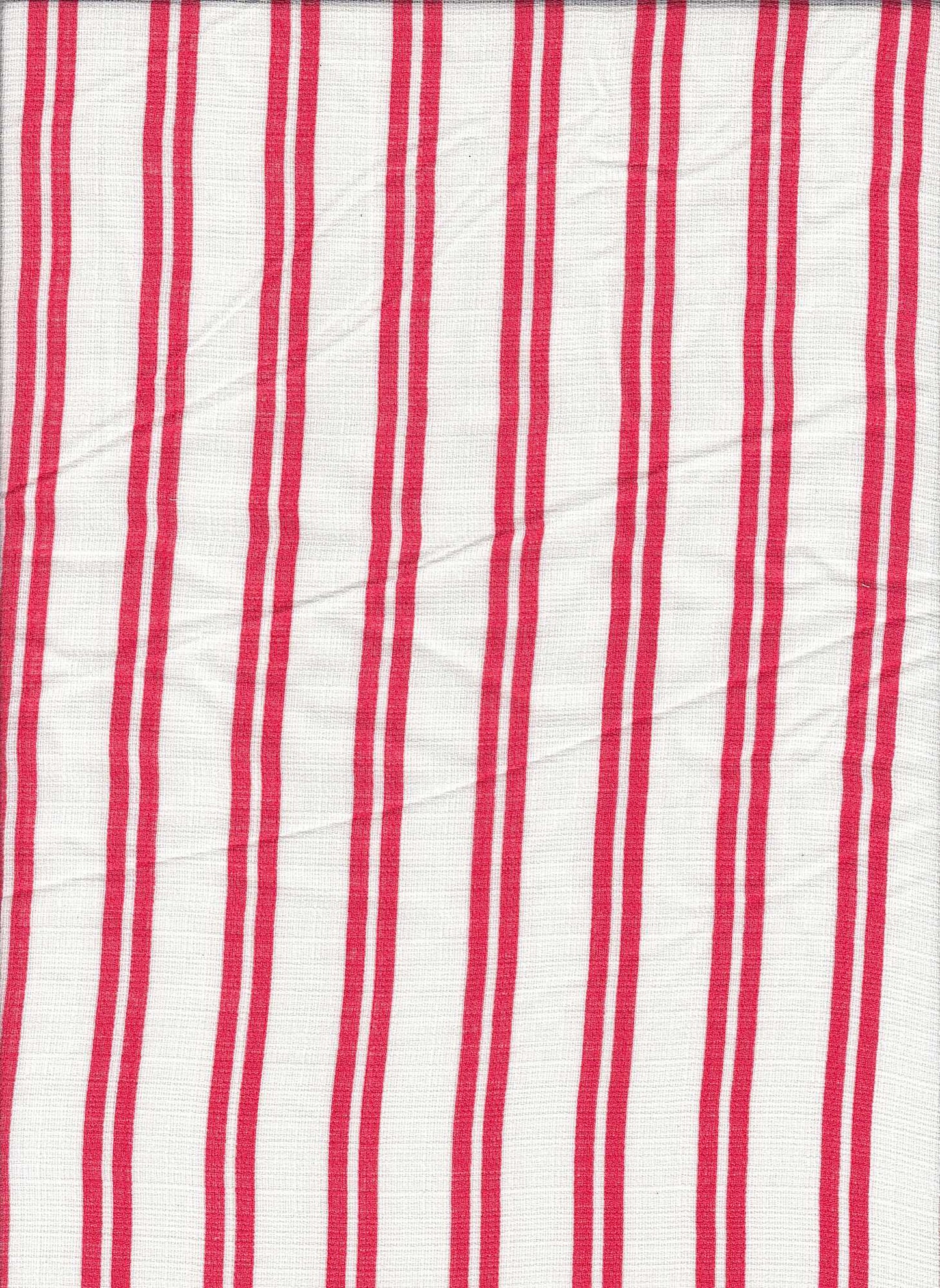 PSTR 10066 ECRU/RED LINEN PRINTS RED STRIPES WOVEN