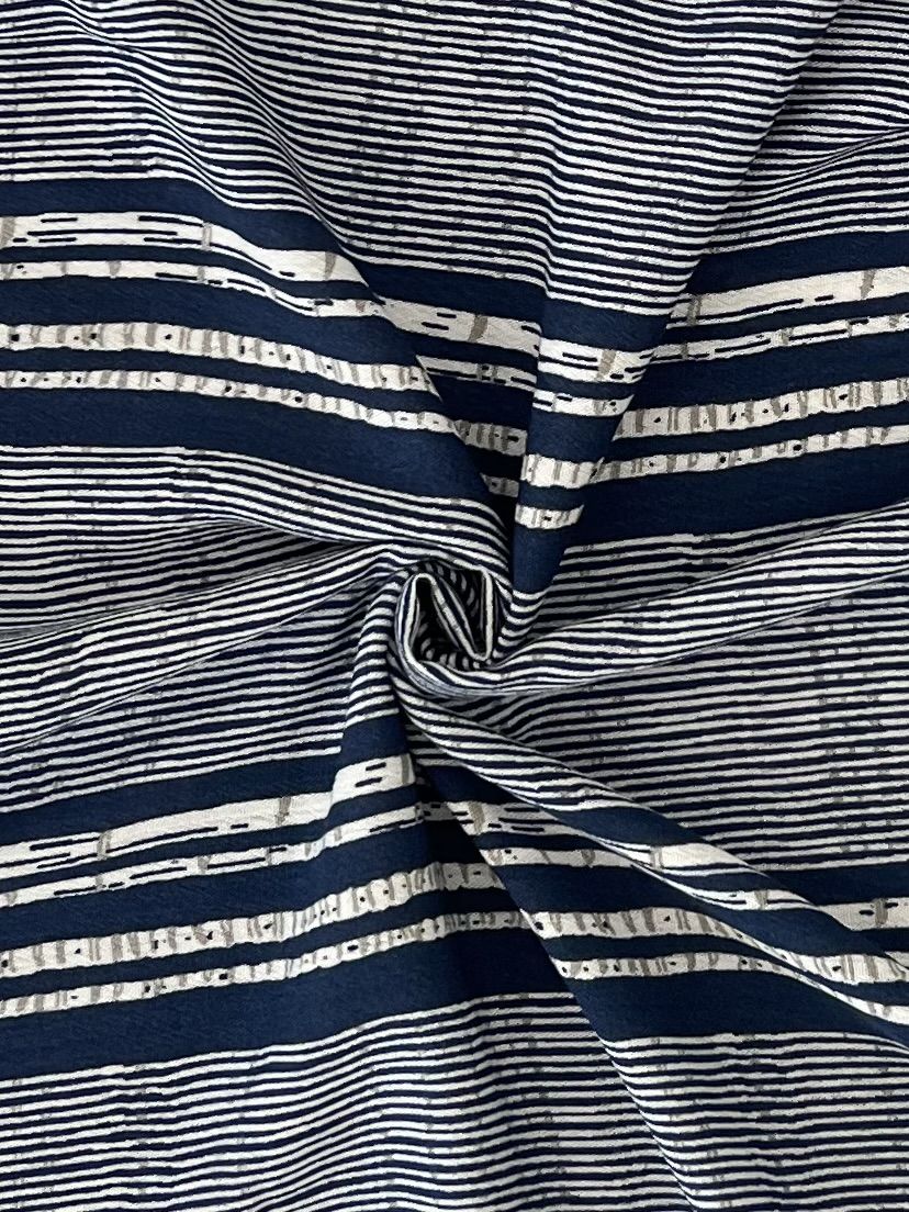 180525 BANDEAU NAVY BLUE CREPE CRINKLE PRINTS STRIPES WOVEN