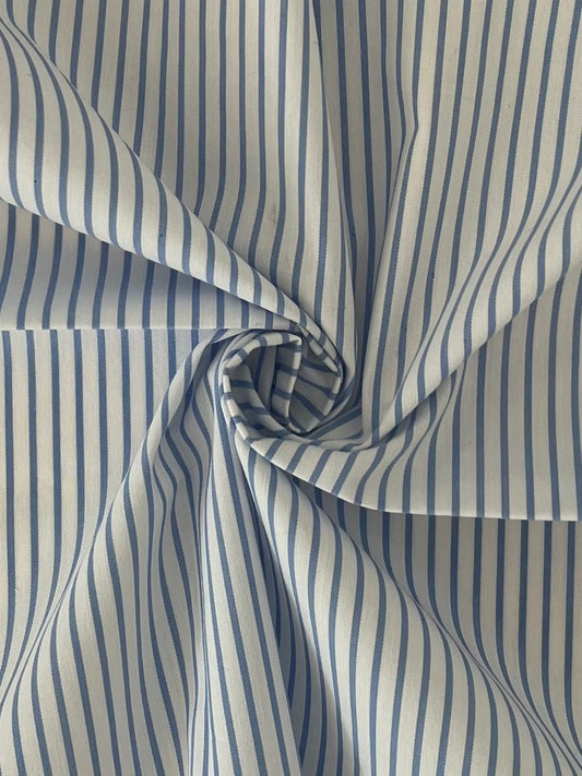 19415 WHITE/CHAMBRAY BLUE POPLIN PRINTS STRIPES WOVEN