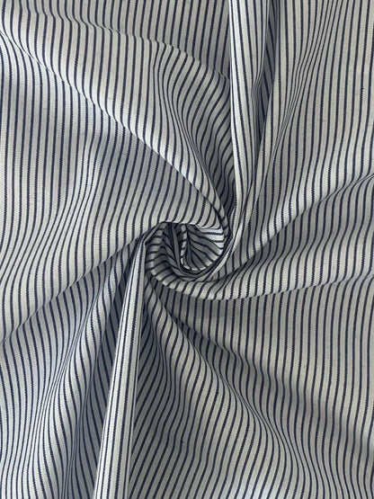 19420 WHITE/NAVY BLUE POPLIN PRINTS STRIPES WOVEN