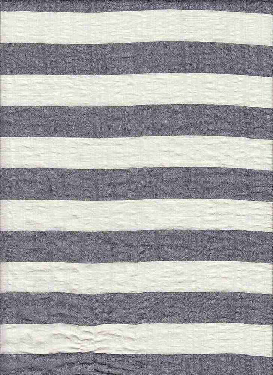 19448 DK NAVY/NATURAL BLUE PRINTS STRIPES WOVEN