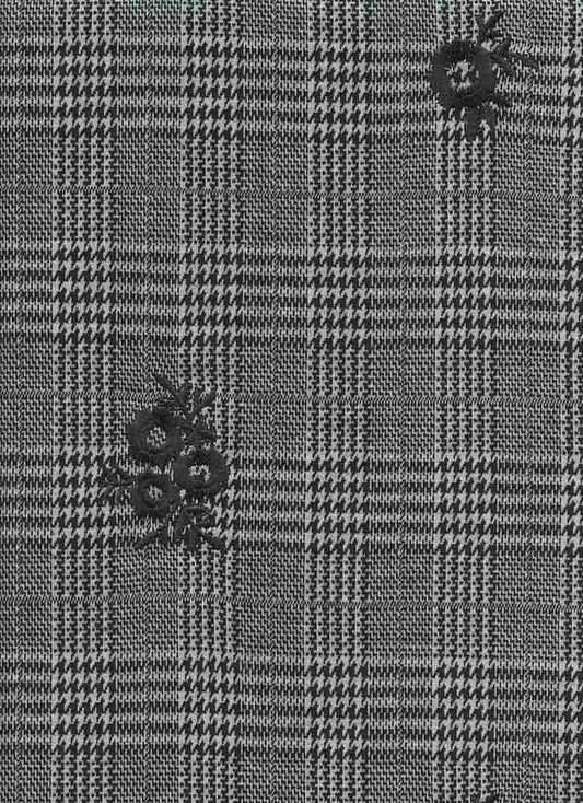 19476 BLACK BLACK DOUBLE KNITS EMBROIDERED PLAID PRINTS