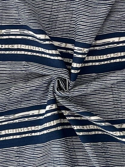 180525 BANDEAU NAVY BLUE CREPE CRINKLE PRINTS STRIPES WOVEN
