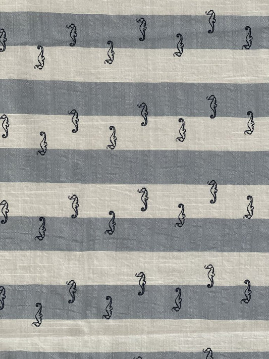 180718 180718 BLUE SEAHORSE BLUE PRINTS STRIPES TEXTURED WOVEN